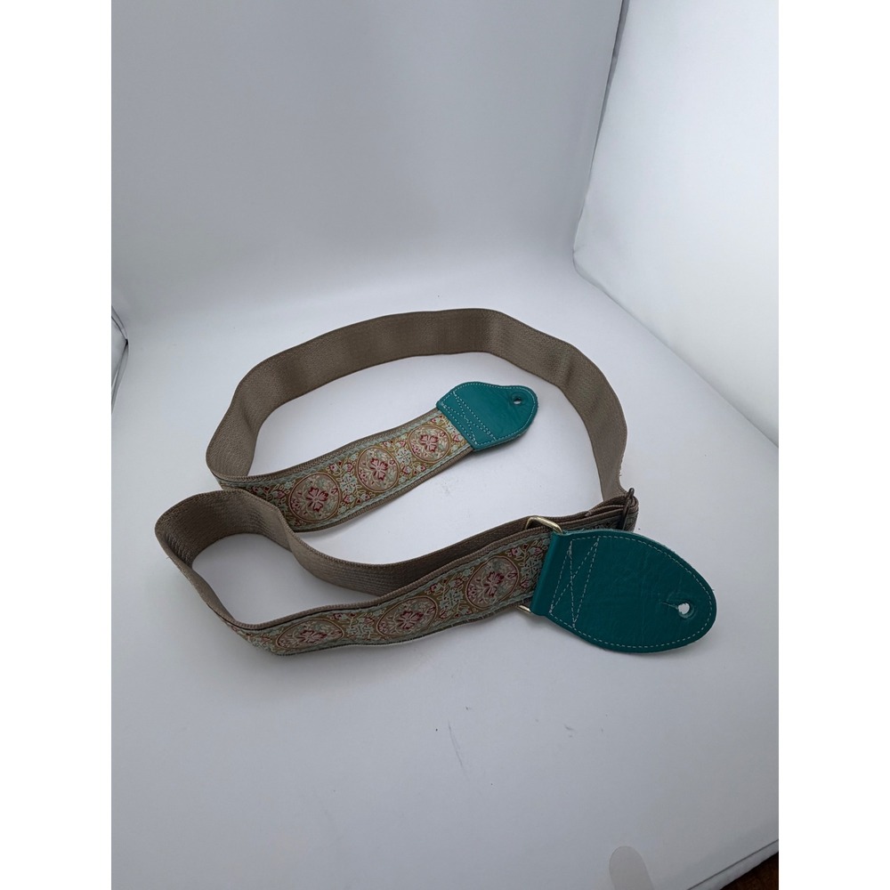 Souldier Custom‎ Guitar Strap Vintage Fabric Recycled Seatbelt Teal Leather Ends